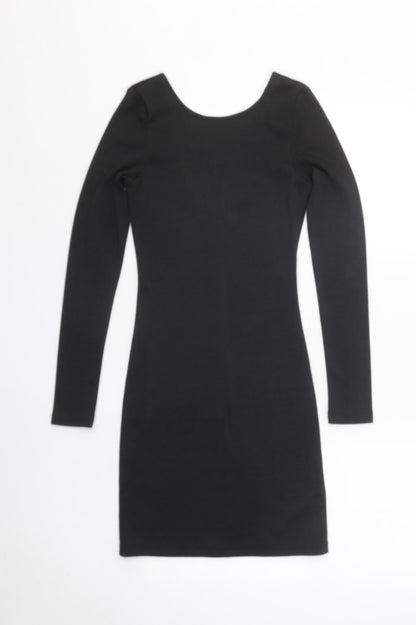 H&M Womens Black Polyester Bodycon Size 6 Scoop Neck Pullover