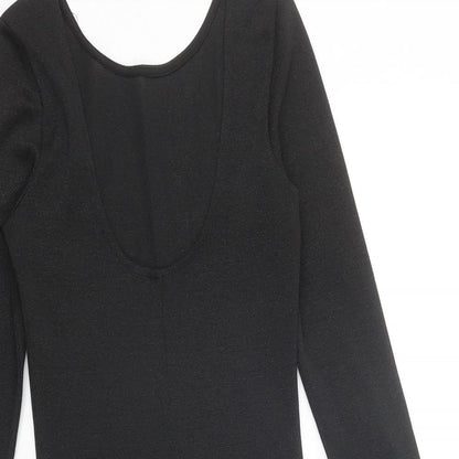 H&M Womens Black Polyester Bodycon Size 6 Scoop Neck Pullover