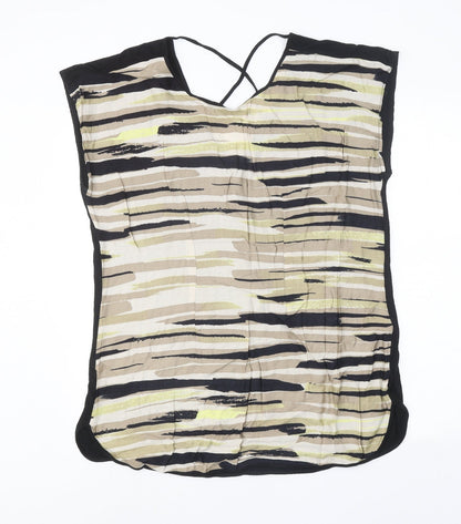 fransa Womens Black Geometric Polyester Basic Blouse Size M Round Neck