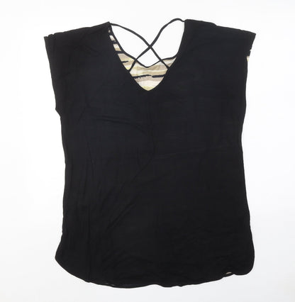 fransa Womens Black Geometric Polyester Basic Blouse Size M Round Neck