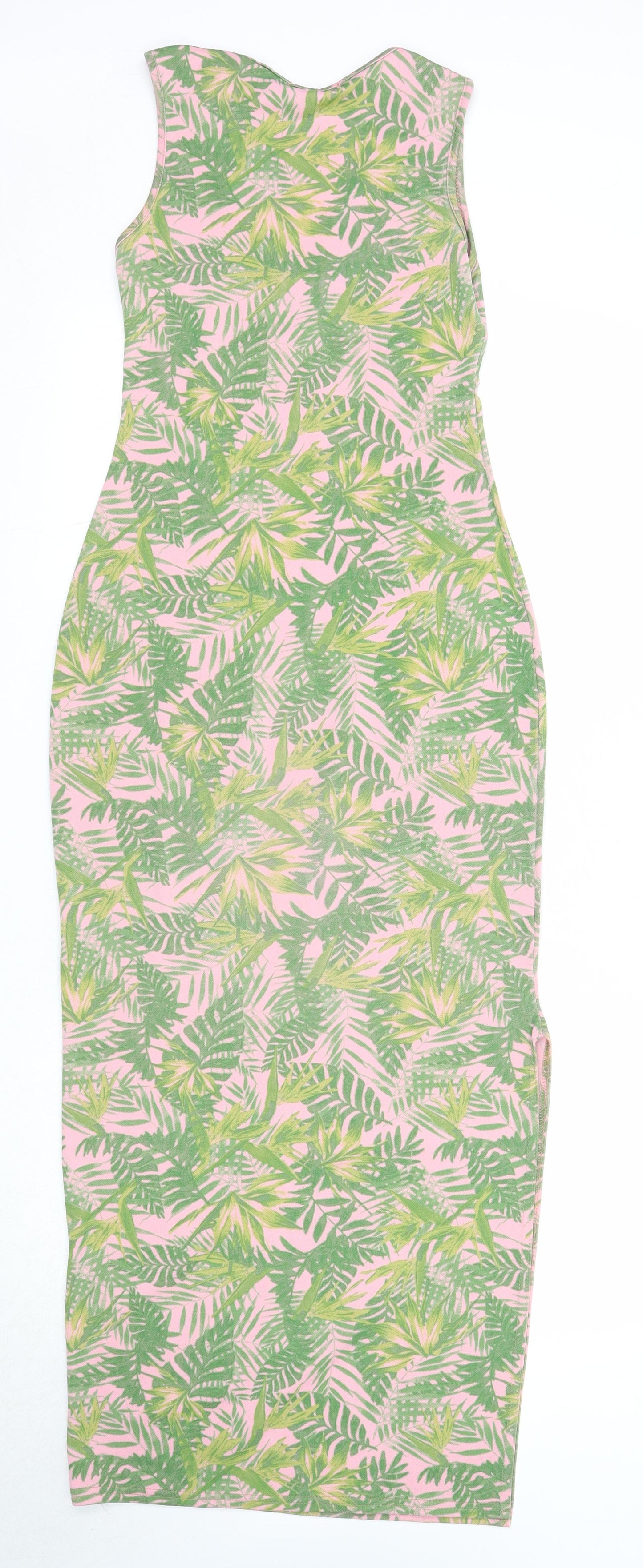 Boohoo Womens Pink Geometric Polyester Maxi Size 8 V-Neck Pullover - Palm Print