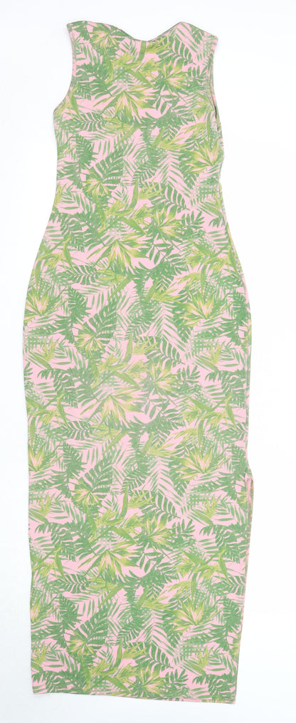 Boohoo Womens Pink Geometric Polyester Maxi Size 8 V-Neck Pullover - Palm Print