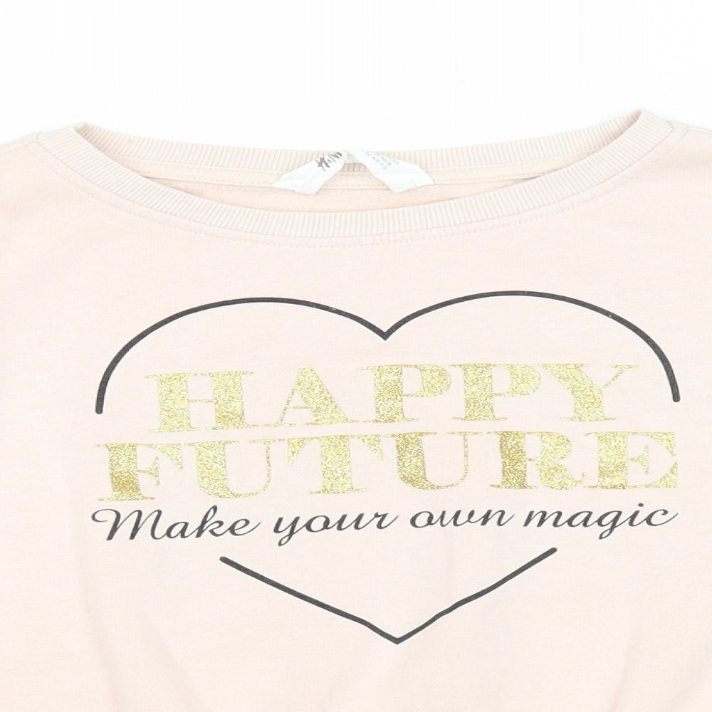 H&M Girls Pink Cotton Pullover Sweatshirt Size 11-12 Years Pullover - Happy Future Make Your Own Magic
