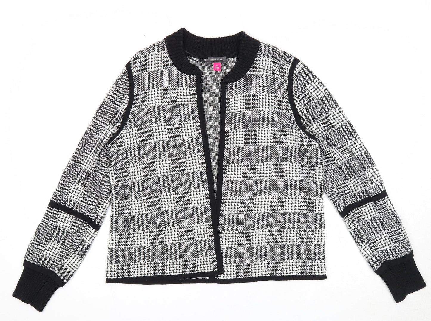 Vince Camuto Womens Black V-Neck Check Cotton Cardigan Jumper Size M