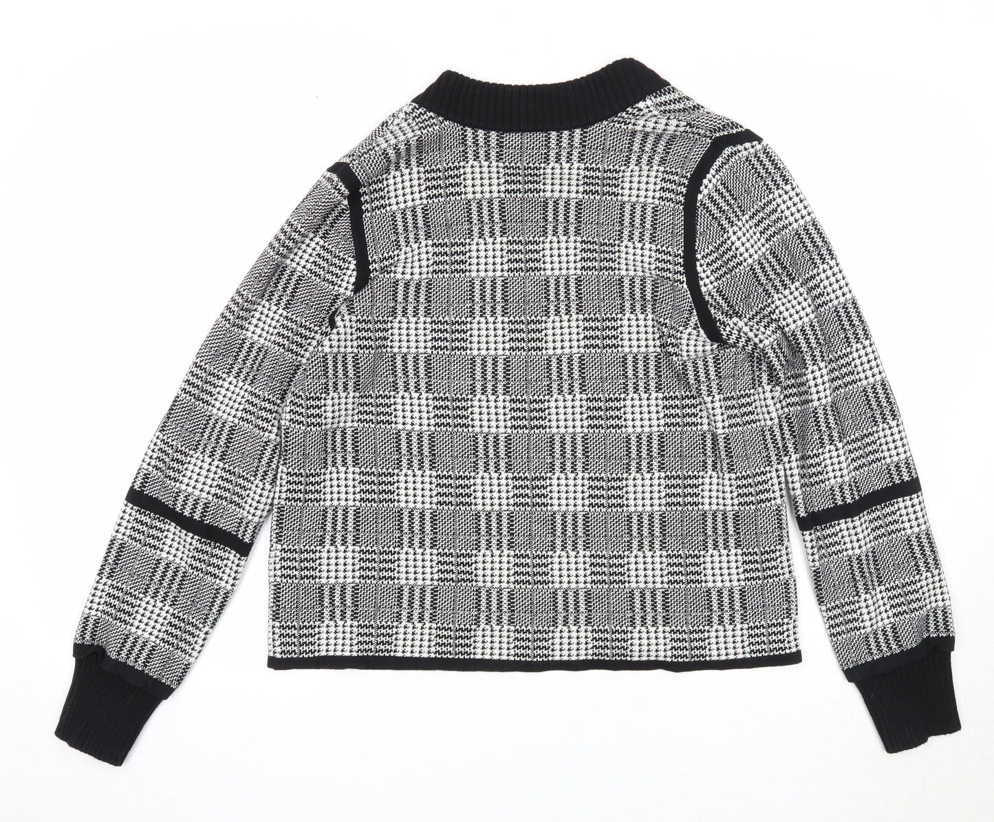 Vince Camuto Womens Black V-Neck Check Cotton Cardigan Jumper Size M