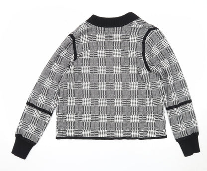 Vince Camuto Womens Black V-Neck Check Cotton Cardigan Jumper Size M