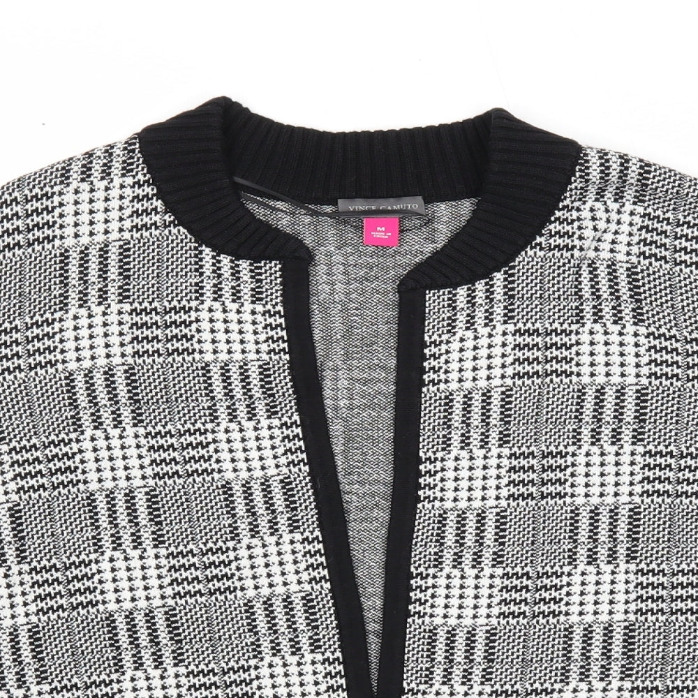 Vince Camuto Womens Black V-Neck Check Cotton Cardigan Jumper Size M