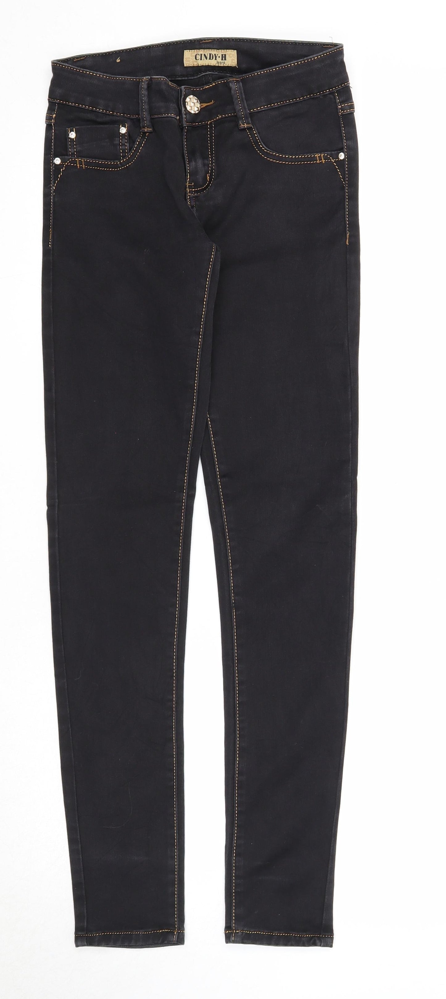 Cindy H Womens Black Cotton Skinny Jeans Size 8 Regular Zip