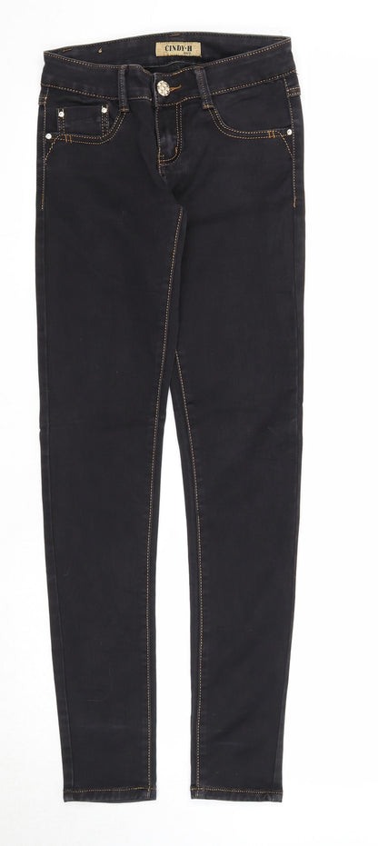 Cindy H Womens Black Cotton Skinny Jeans Size 8 Regular Zip