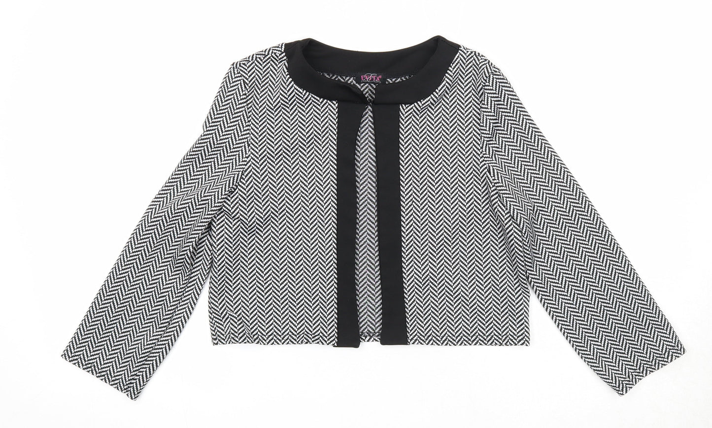 Evita Womens Black Round Neck Herringbone Polyester Cardigan Jumper Size 12