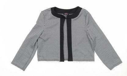 Evita Womens Black Round Neck Herringbone Polyester Cardigan Jumper Size 12