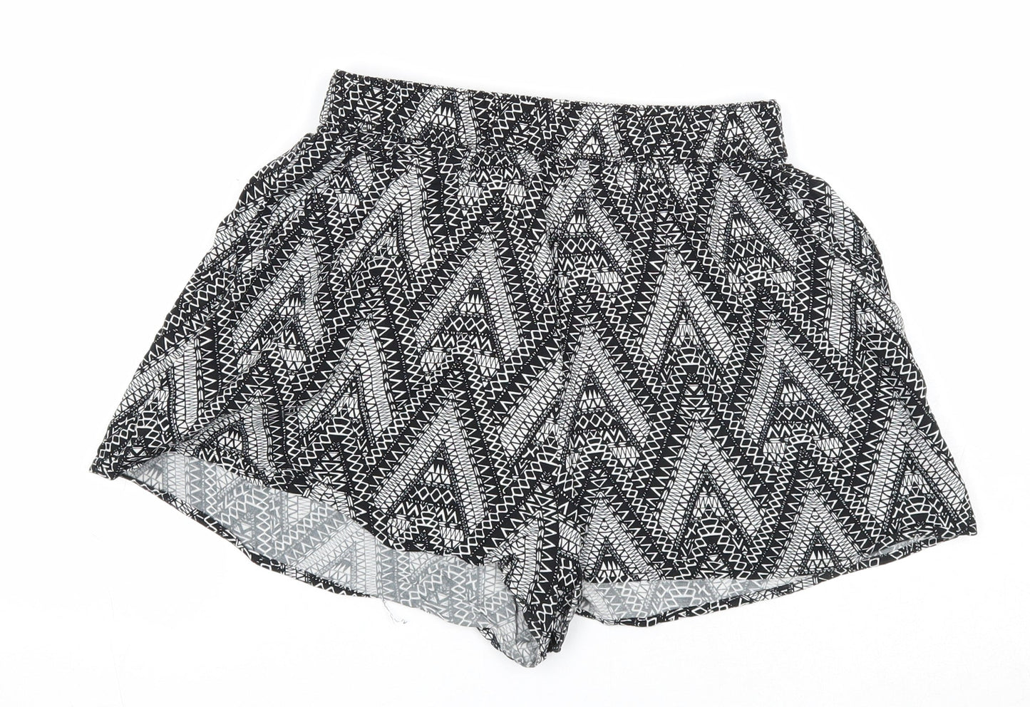 Divided Womens Black Geometric Viscose Basic Shorts Size 6 Regular Pull On - Waist 22 inches