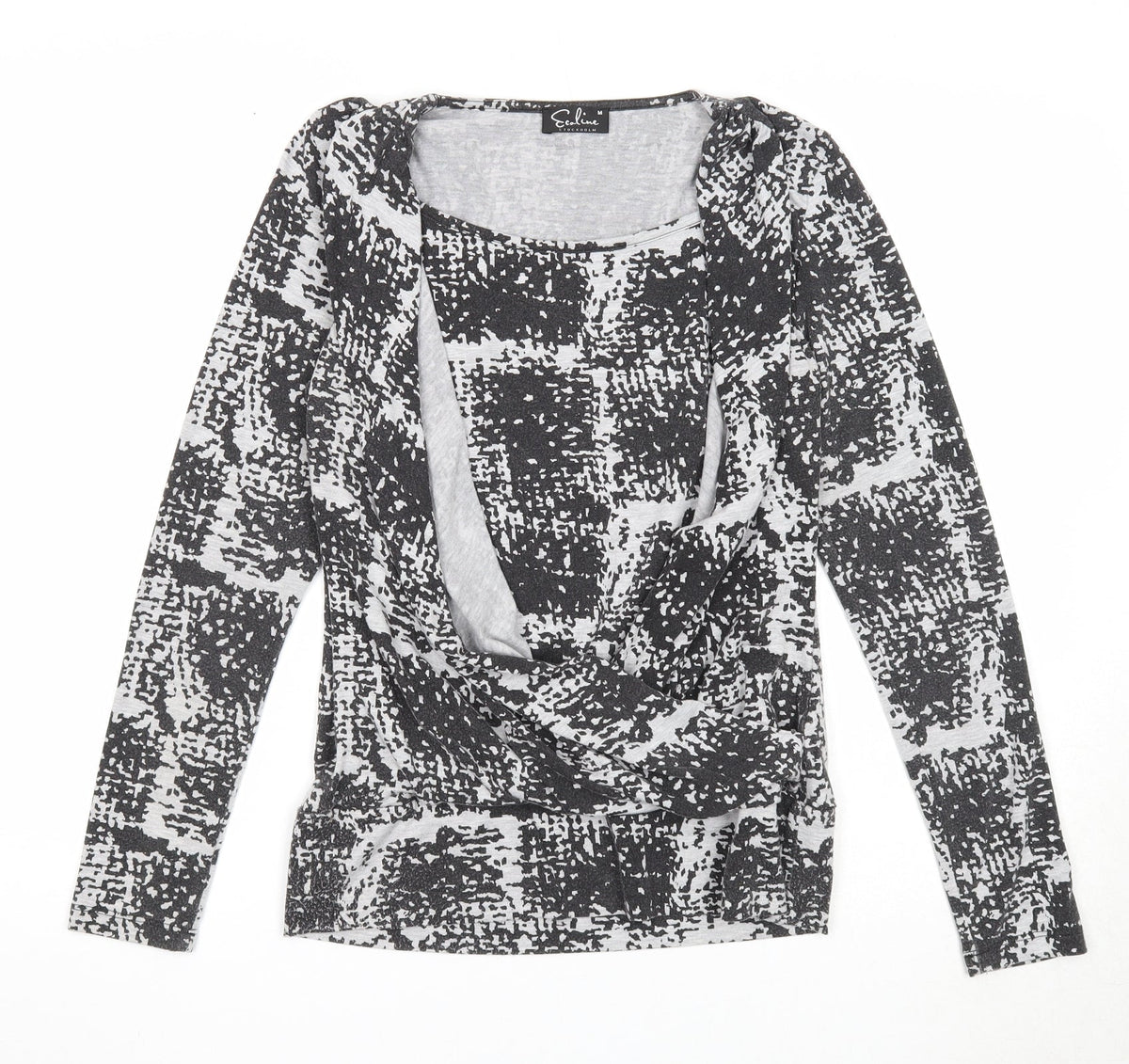 Ecoline Womens Grey Geometric Polyester Basic Blouse Size M Round Neck