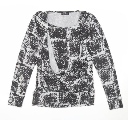 Ecoline Womens Grey Geometric Polyester Basic Blouse Size M Round Neck