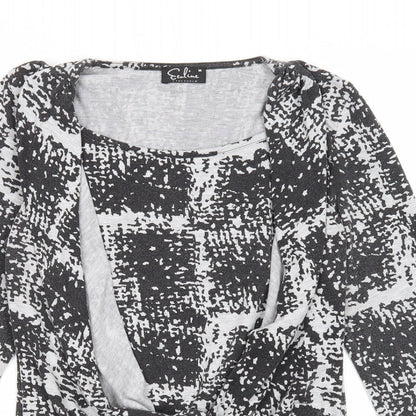 Ecoline Womens Grey Geometric Polyester Basic Blouse Size M Round Neck