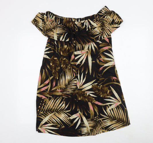 Studio Womens Black Floral Viscose A-Line Size 12 Off the Shoulder Pullover