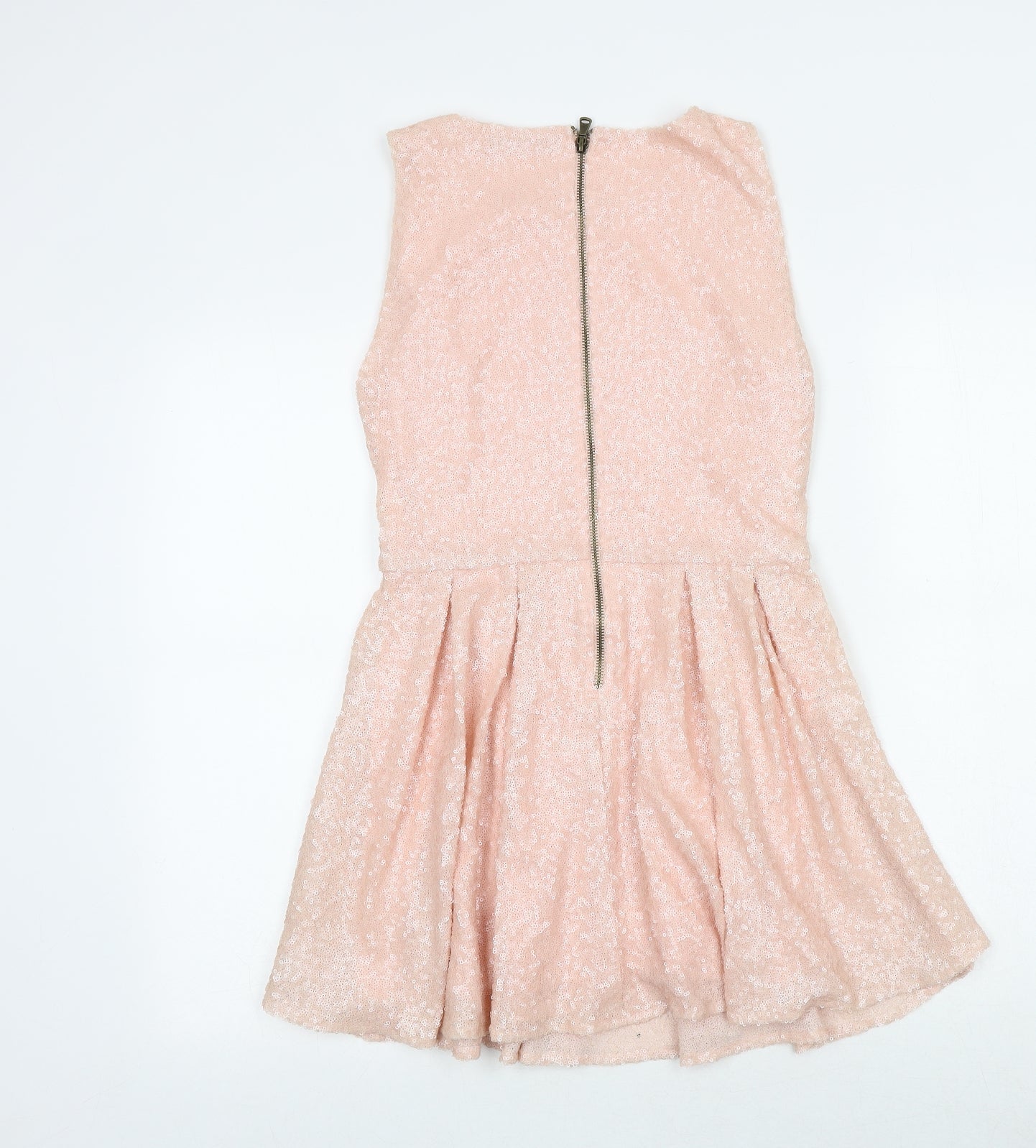 TNFC Womens Pink Polyester Fit & Flare Size M Round Neck Zip