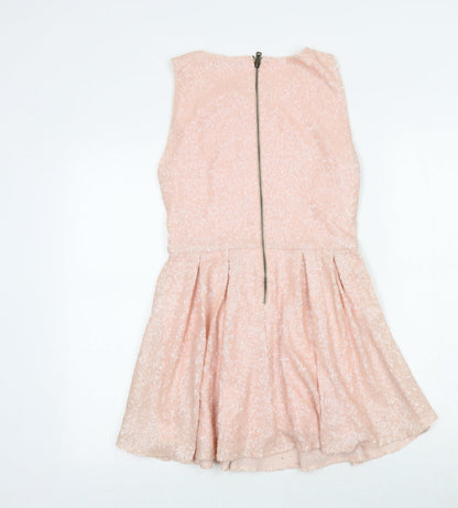 TNFC Womens Pink Polyester Fit & Flare Size M Round Neck Zip