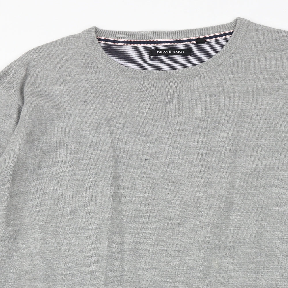 Brave Soul Mens Grey Round Neck Acrylic Pullover Jumper Size XL Long Sleeve