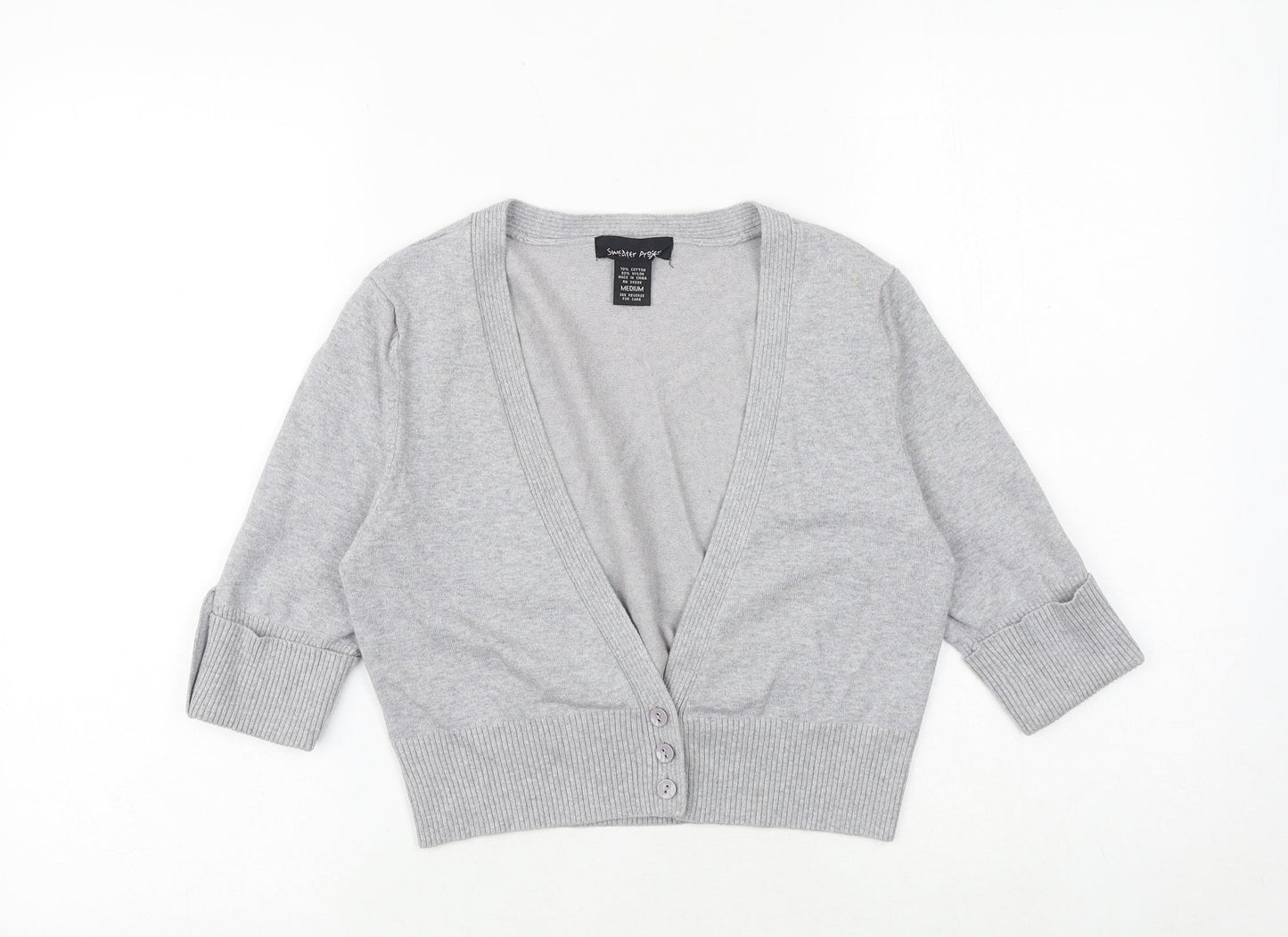 Sweater Project Womens Grey V-Neck Cotton Cardigan Jumper Size M