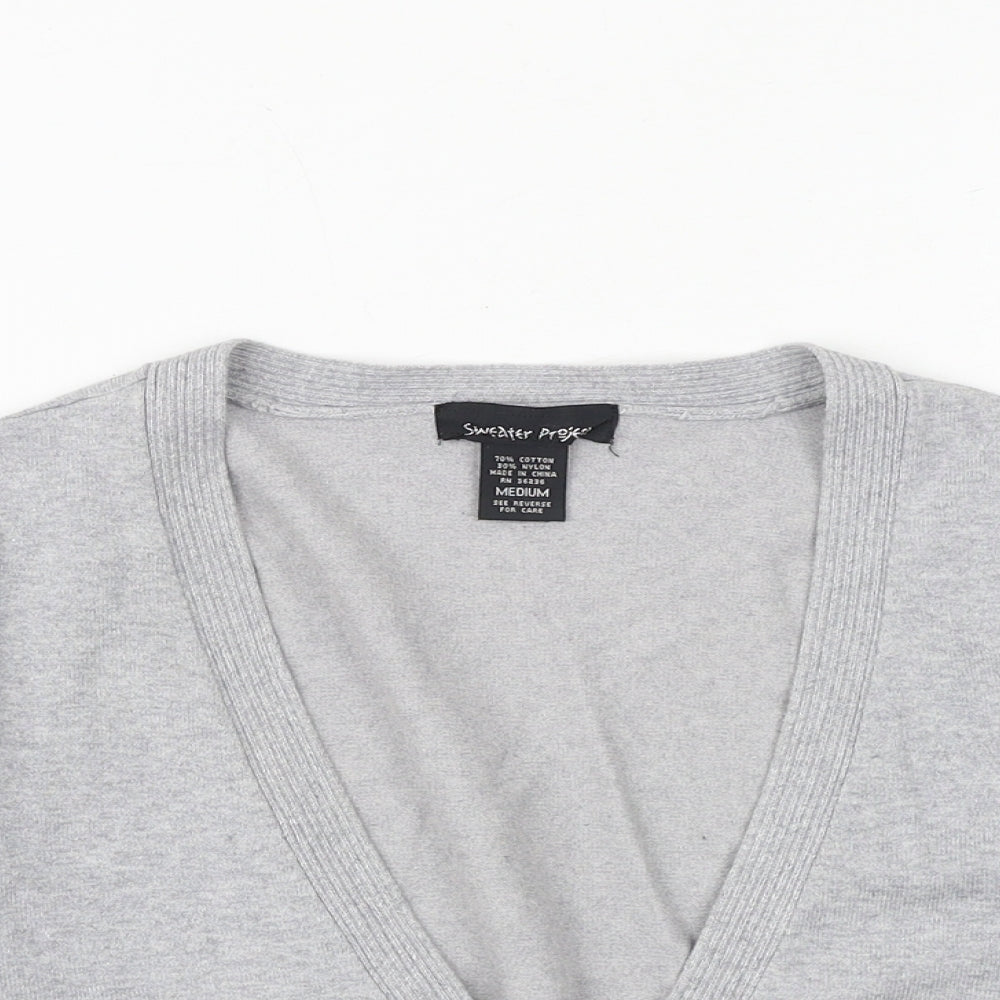 Sweater Project Womens Grey V-Neck Cotton Cardigan Jumper Size M