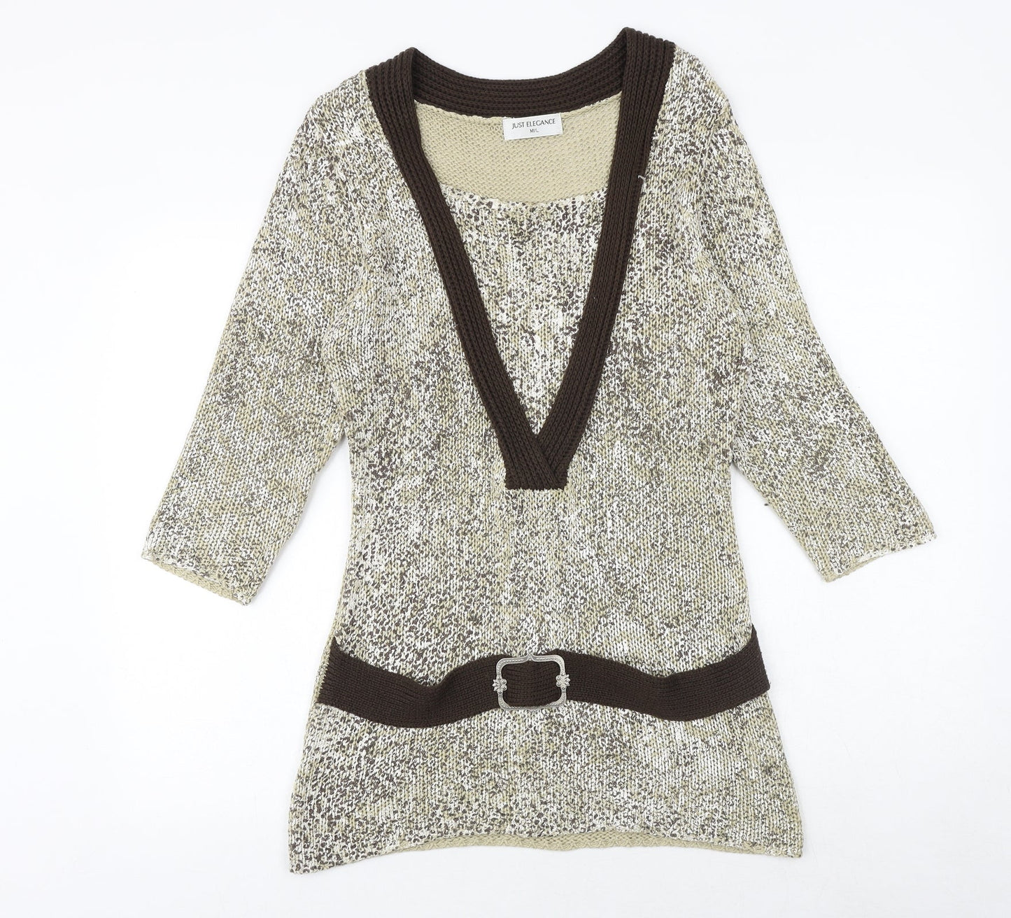 Just Elegance Womens Brown Round Neck Acrylic Pullover Jumper Size M