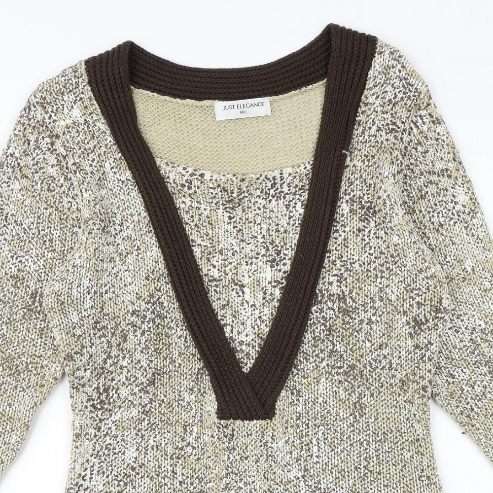 Just Elegance Womens Brown Round Neck Acrylic Pullover Jumper Size M