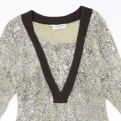Just Elegance Womens Brown Round Neck Acrylic Pullover Jumper Size M