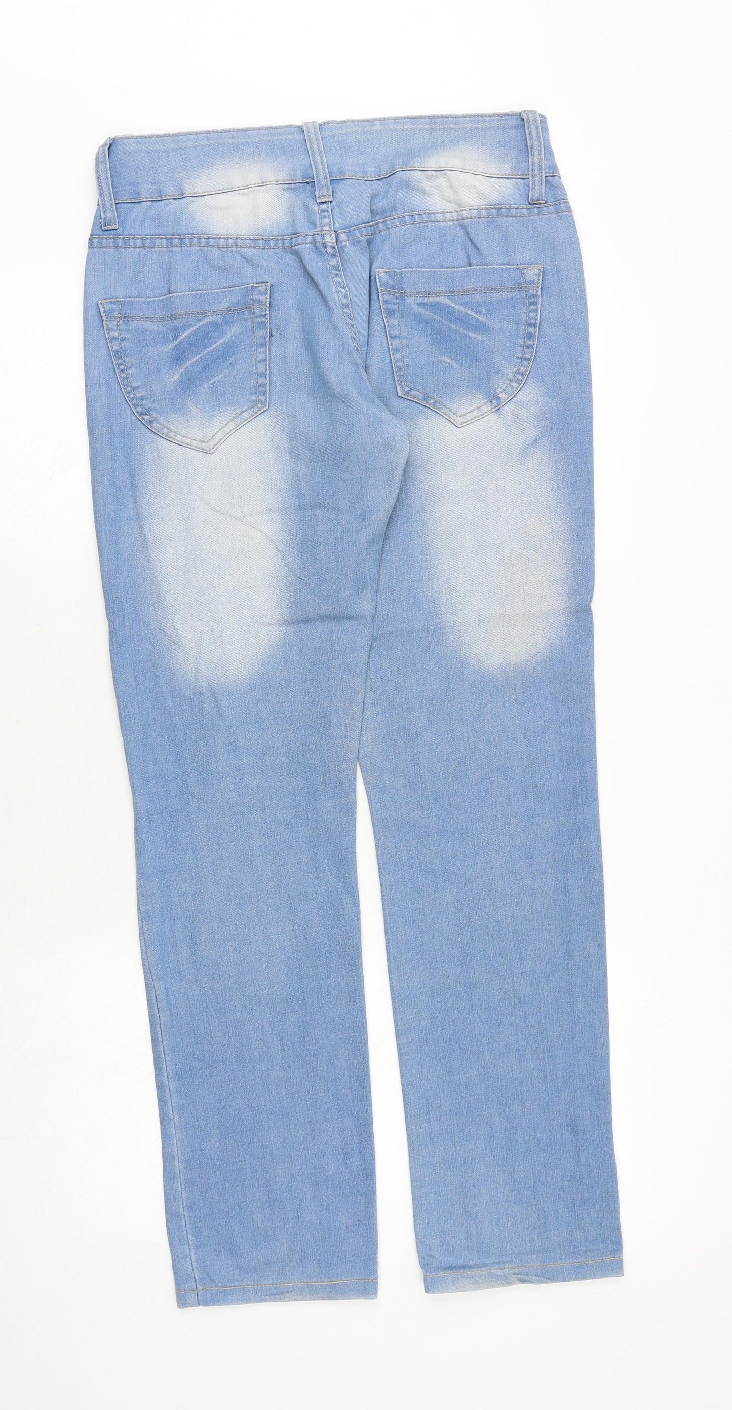 Qizhen Womens Blue Cotton Straight Jeans Size 32 in Regular Button