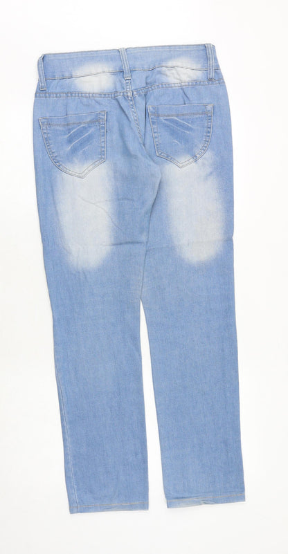 Qizhen Womens Blue Cotton Straight Jeans Size 32 in Regular Button