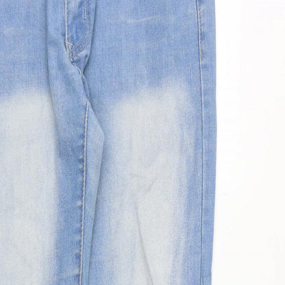 Qizhen Womens Blue Cotton Straight Jeans Size 32 in Regular Button