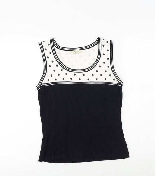 Precis Womens Black Polka Dot Nylon Basic Tank Size S Round Neck
