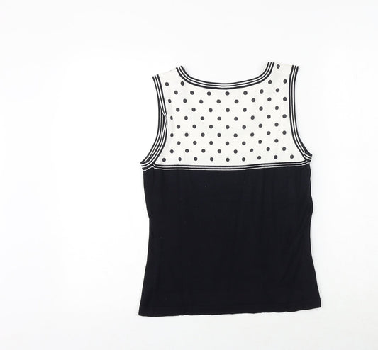 Precis Womens Black Polka Dot Nylon Basic Tank Size S Round Neck