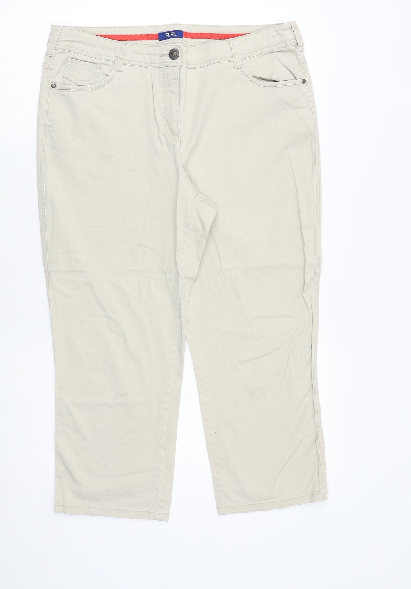 Womens UK Size 34 in Cecil Regular Fit Cropped Beige Trousers