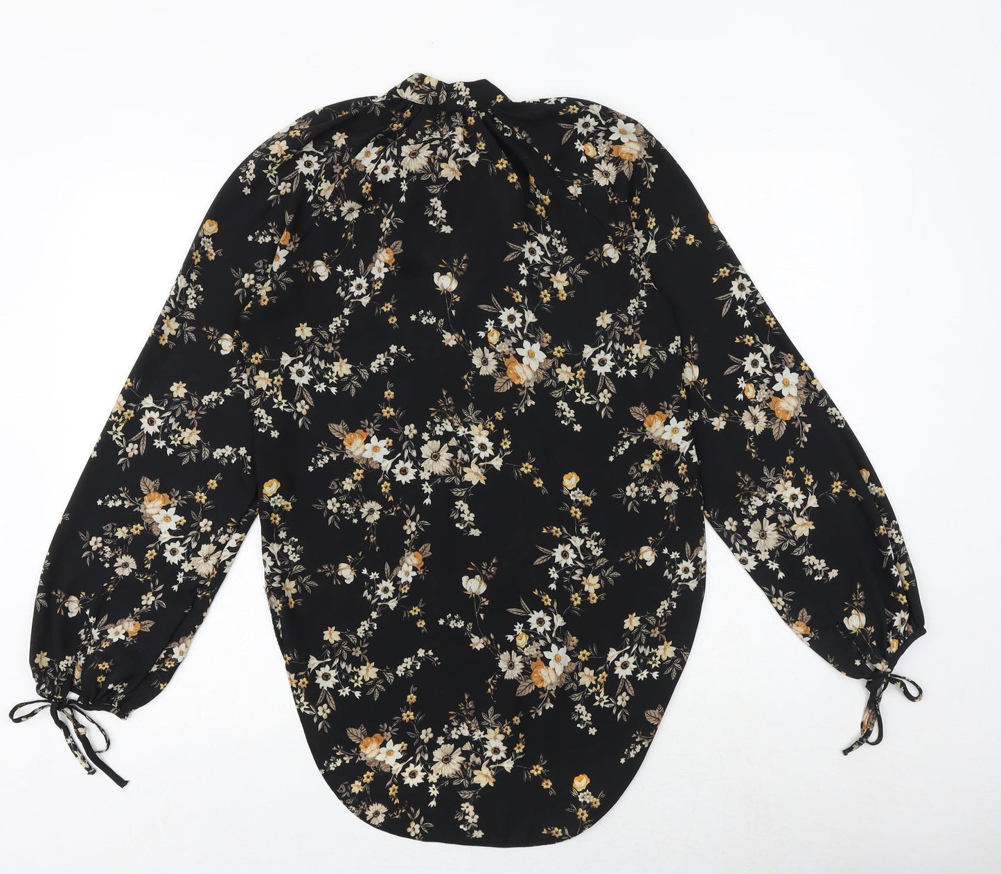Miss Selfridge Womens Black Floral Polyester Basic Blouse Size 6 Round Neck