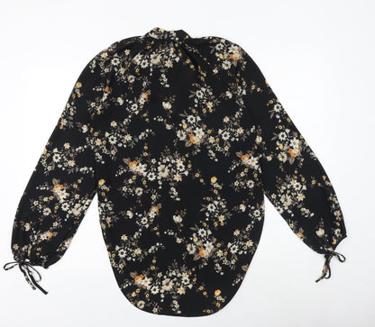 Miss Selfridge Womens Black Floral Polyester Basic Blouse Size 6 Round Neck