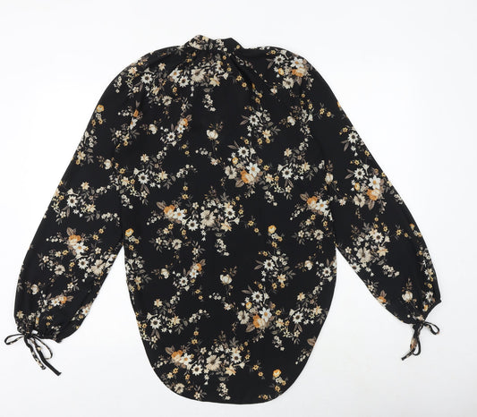 Miss Selfridge Womens Black Floral Polyester Basic Blouse Size 6 Round Neck
