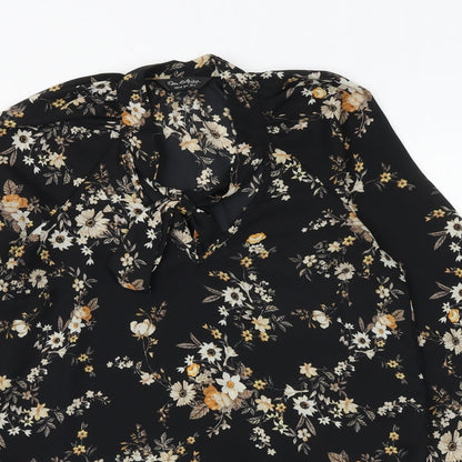 Miss Selfridge Womens Black Floral Polyester Basic Blouse Size 6 Round Neck