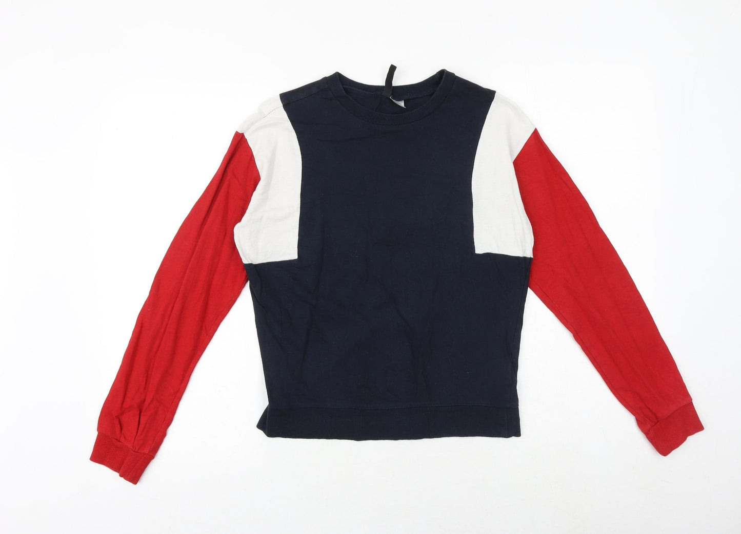 H&M Womens Blue Colourblock 100% Cotton Pullover Sweatshirt Size XS Pullover