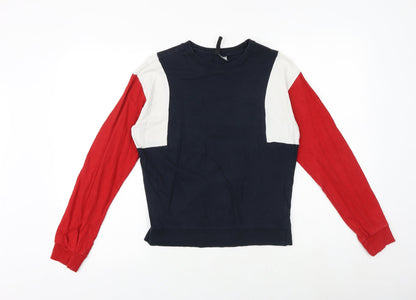 H&M Womens Blue Colourblock 100% Cotton Pullover Sweatshirt Size XS Pullover