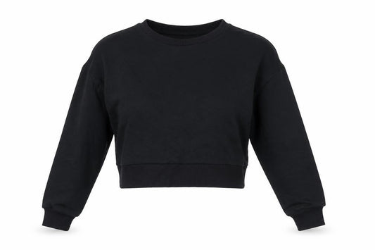 Front view of ASOS women’s black cotton pullover sweatshirt, size UK 10, pullover