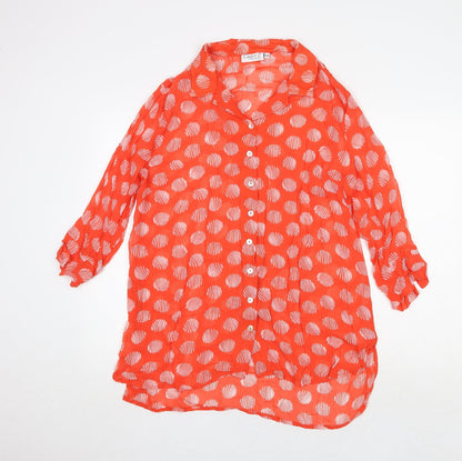 Womens UK Size S Capri Orange Basic Button-Up