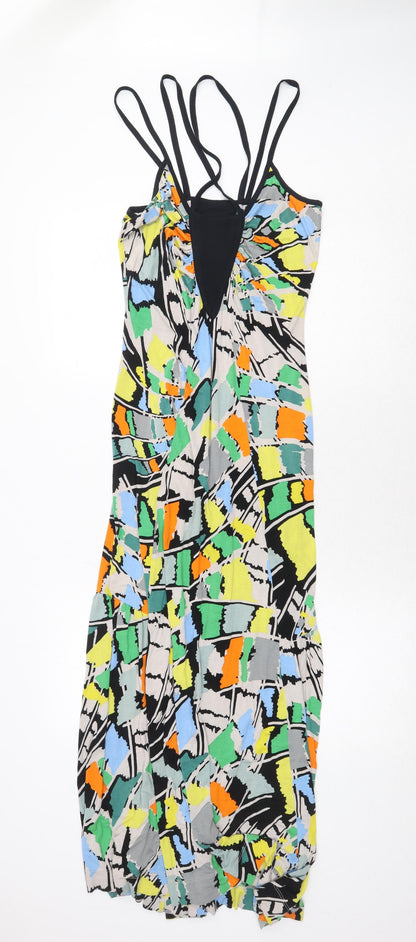 French Connection Womens Multicoloured Geometric Cotton Slip Dress Size 12 Round Neck Pullover