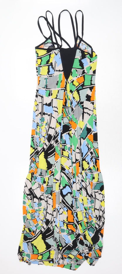 French Connection Womens Multicoloured Geometric Cotton Slip Dress Size 12 Round Neck Pullover