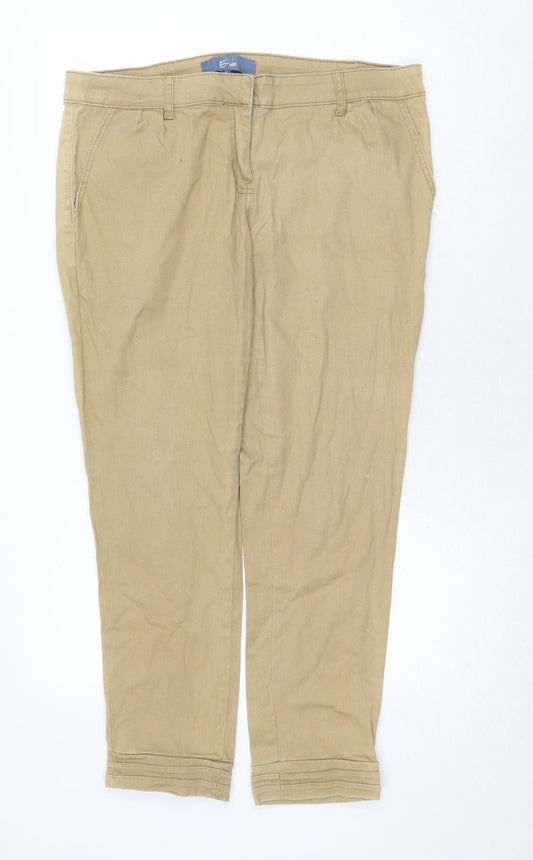 E-vie Womens Beige Cotton Chino Trousers Size 14 Regular Zip