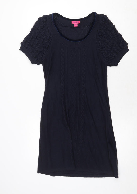 Monsoon Womens Blue Acrylic Jumper Dress Size 10 Round Neck Pullover