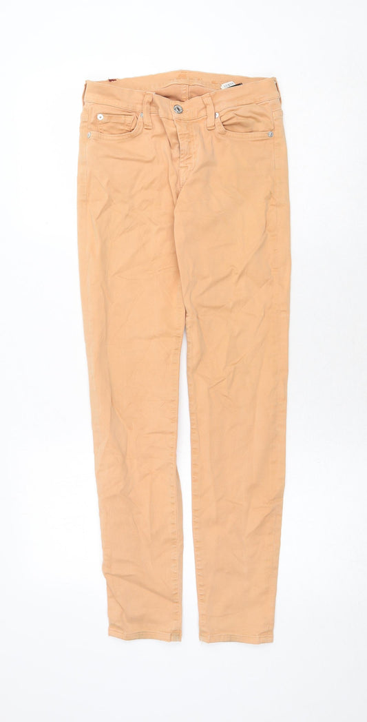 7 For All Mankind Womens Orange Cotton Skinny Jeans Size 26 in Regular Zip