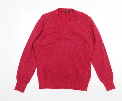 Kim & Cami Womens Pink V-Neck Acrylic Pullover Jumper Size 2XL