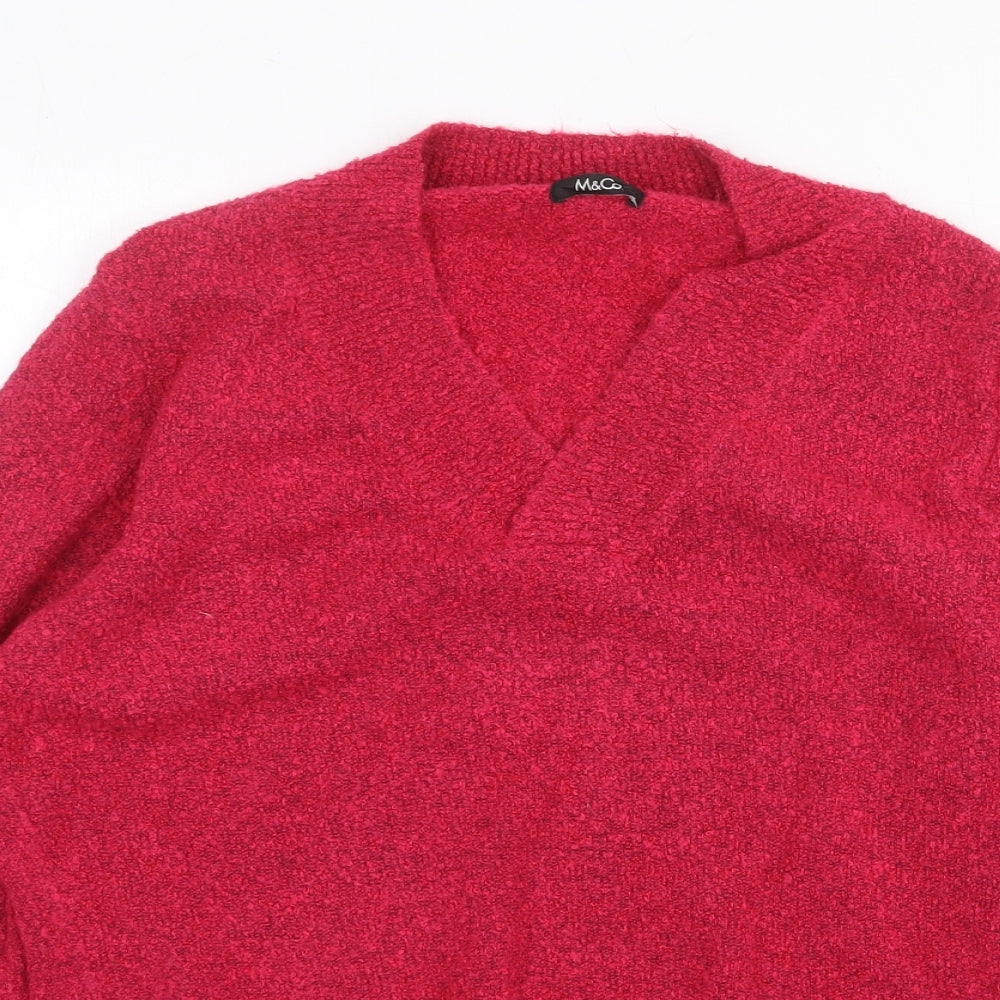 Kim & Cami Womens Pink V-Neck Acrylic Pullover Jumper Size 2XL