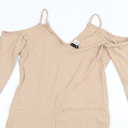 H&M Womens Beige Cotton Pencil Dress Size 14 V-Neck Pullover